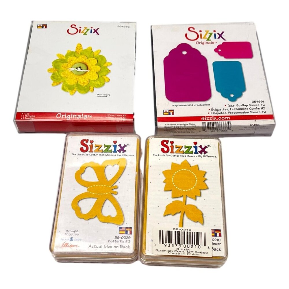 Sizzix Die Cuts Lot 4 Flower Gift Tags Florals Butterfly Craft Scrap Booking